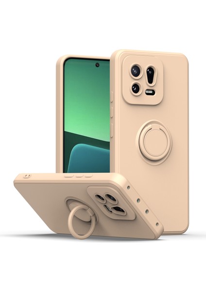 Xiaomi 13 Için Ince Silikon Yüzük Stand Telefon Kılıfı - Pembe (Yurt Dışından)