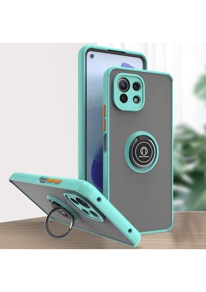 Xiaomi Mi 11 Lite Için Yüzük Stand Mat Sert Silikon Telefon Kılıfı - Açık Mavi (Yurt Dışından)