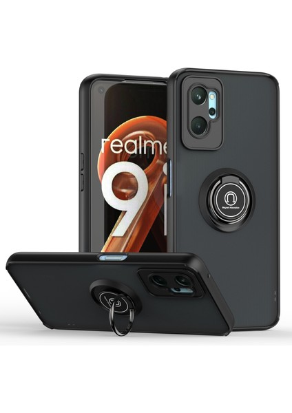 Oppo A36 Için Yüzük Stand Mat Sert Silikon Telefon Kılıfı - Siyah (Yurt Dışından)