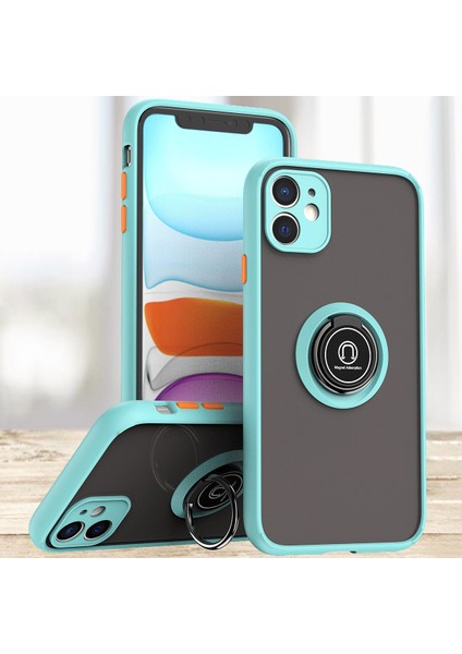 iPhone 12 Mini Için Yüzük Stand Mat Sert Silikon Telefon Kılıfı - Açık Mavi (Yurt Dışından)