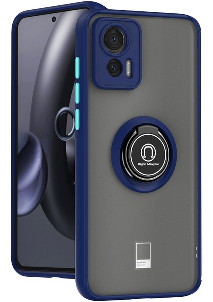 Motorola Edge 30 Neo Için Yüzük Stand Mat Sert Silikon Telefon Kılıfı - Mavi (Yurt Dışından)