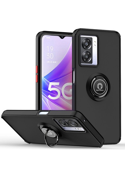 Oppo A57 5g Için Yüzük Stand Mat Sert Silikon Telefon Kılıfı - Matte Black (Yurt Dışından)
