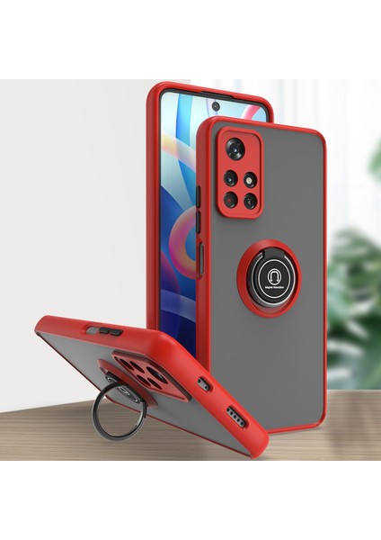 Xiaomi Poco M4 Pro 5g Için Yüzük Stand Mat Sert Silikon Telefon Kılıfı - Kırmızı (Yurt Dışından)