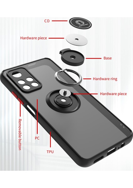 Xiaomi Poco M4 Pro 5g Için Yüzük Stand Mat Sert Silikon Telefon Kılıfı - Kırmızı (Yurt Dışından) modelleri