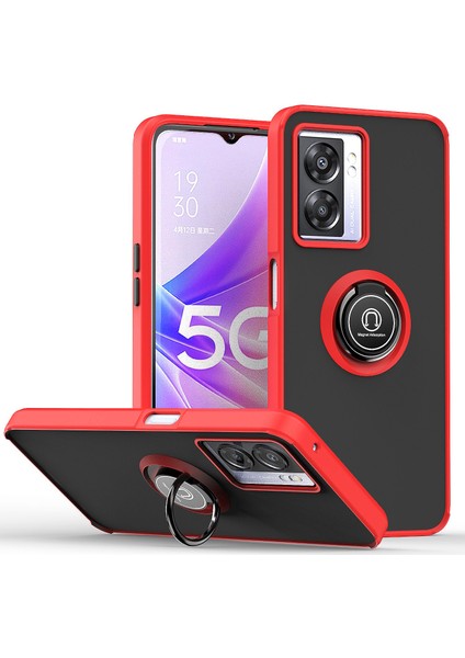 Oppo A57 5g Için Yüzük Stand Mat Sert Silikon Telefon Kılıfı - Kırmızı (Yurt Dışından)