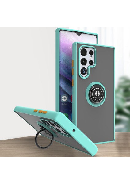 Samsung Galaxy S22 Ultra 5g Için Yüzük Stand Mat Sert Silikon Telefon Kılıfı - Açık Mavi (Yurt Dışından)