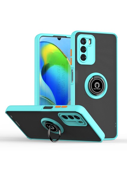 Motorola Moto G42 Için Yüzük Stand Mat Sert Silikon Telefon Kılıfı - Açık Mavi (Yurt Dışından)