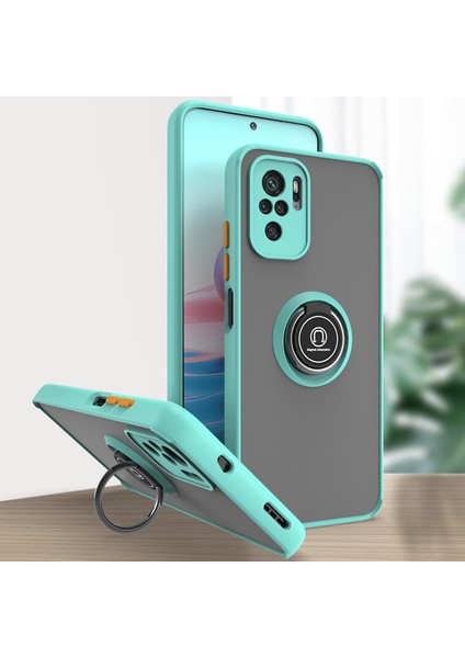 Xiaomi Redmi Note 10 Pro / Note 10PRO Max Için Yüzük Stand Mat Sert Silikon Telefon Kılıfı - Açık Mavi (Yurt Dışından)