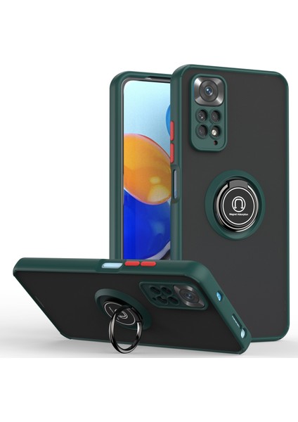 Xiaomi Redmi Note 11 4g / Note 11S Için Yüzük Stand Mat Sert Silikon Telefon Kılıfı - Koyu Yeşil (Yurt Dışından)