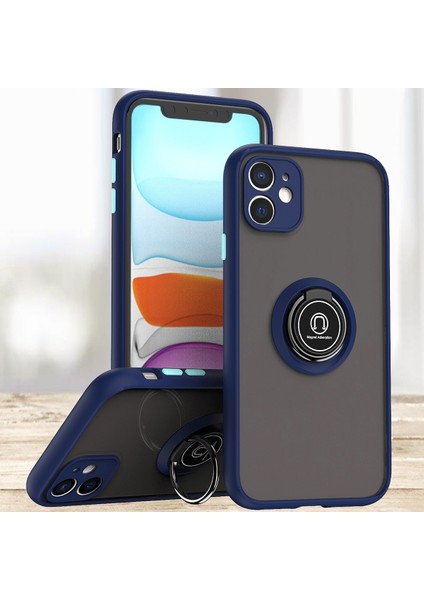 iPhone 12 Mini Için Yüzük Stand Mat Sert Silikon Telefon Kılıfı - Mavi (Yurt Dışından)