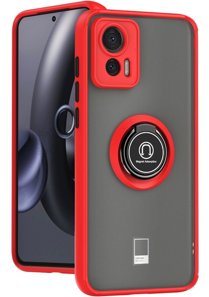 Motorola Edge 30 Neo Için Yüzük Stand Mat Sert Silikon Telefon Kılıfı - Kırmızı (Yurt Dışından)