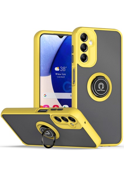 Samsung Galaxy A14 5g Için Yüzük Stand Mat Sert Silikon Telefon Kılıfı - Sarı (Yurt Dışından)