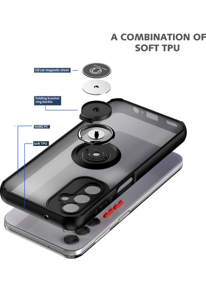 Samsung Galaxy A14 5g Için Yüzük Stand Mat Sert Silikon Telefon Kılıfı - Sarı (Yurt Dışından)