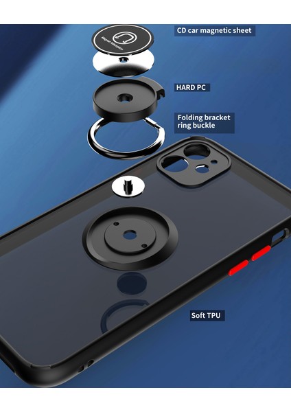 iPhone 12 Mini Için Yüzük Stand Mat Sert Silikon Telefon Kılıfı - Mavi (Yurt Dışından)