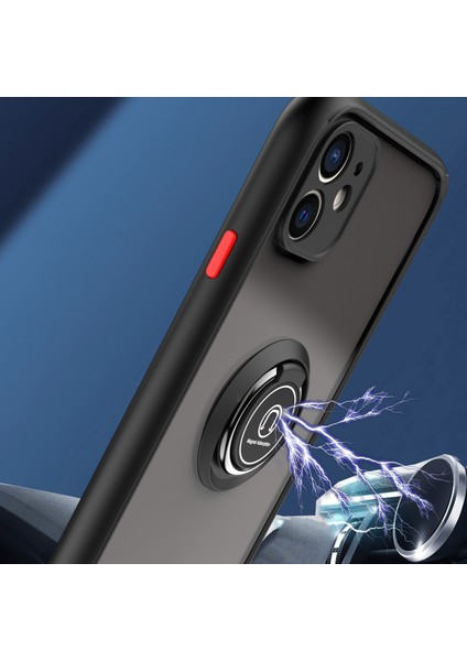 iPhone 12 Mini Için Yüzük Stand Mat Sert Silikon Telefon Kılıfı - Mavi (Yurt Dışından)