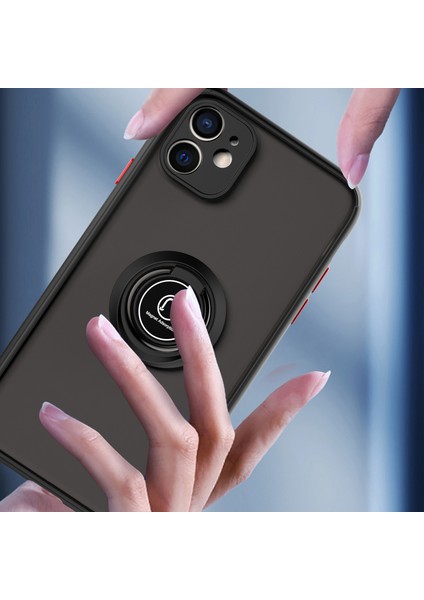 iPhone 12 Mini Için Yüzük Stand Mat Sert Silikon Telefon Kılıfı - Mavi (Yurt Dışından)