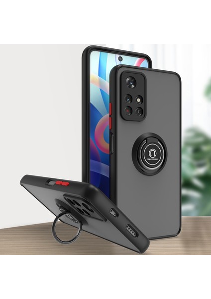 Xiaomi Poco M4 Pro 5g Için Yüzük Stand Mat Sert Silikon Telefon Kılıfı - Siyah/kırmızı (Yurt Dışından)
