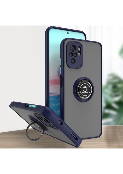 Xiaomi Redmi Note 10 Pro / Note 10PRO Max Için Yüzük Stand Mat Sert Silikon Telefon Kılıfı - Mavi (Yurt Dışından)