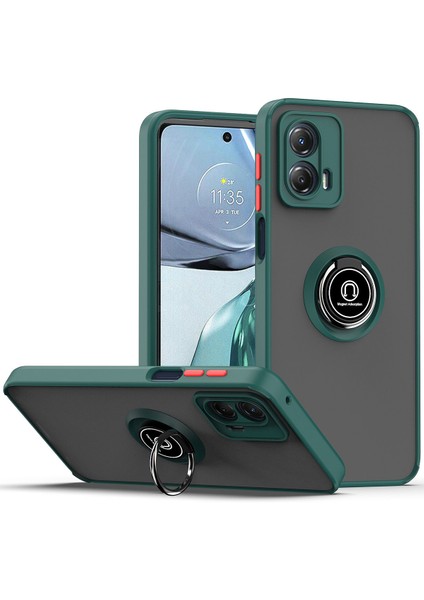 Motorola Moto G 5g 2023 Için Yüzük Stand Mat Sert Silikon Telefon Kılıfı - Koyu Yeşil (Yurt Dışından)