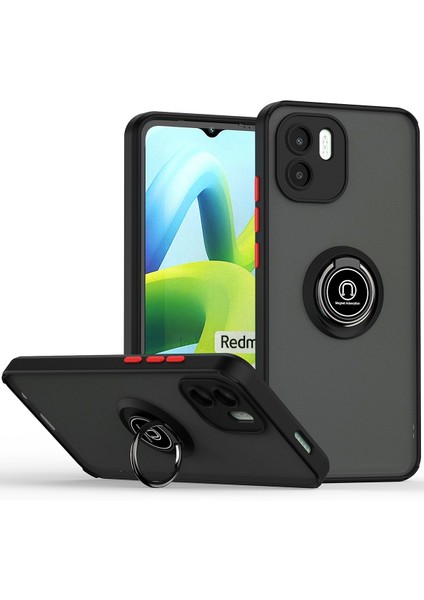 Xiaomi Redmi A1 Için Yüzük Stand Mat Sert Silikon Telefon Kılıfı - Siyah/kırmızı (Yurt Dışından)