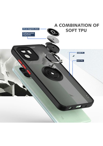 Xiaomi Redmi A1 Için Yüzük Stand Mat Sert Silikon Telefon Kılıfı - Siyah/kırmızı (Yurt Dışından) modelleri