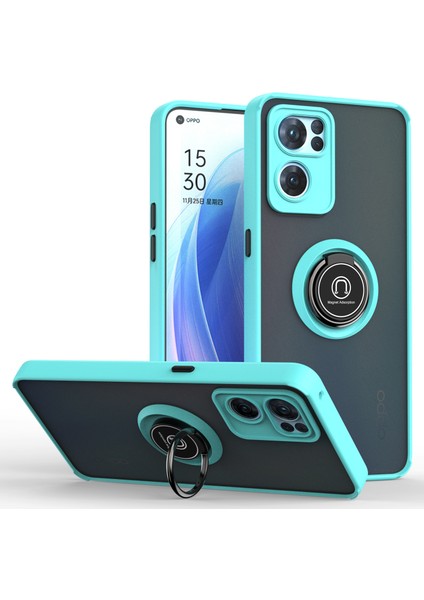 Oppo Reno7 5g Için Yüzük Stand Mat Sert Silikon Telefon Kılıfı - Açık Mavi (Yurt Dışından)
