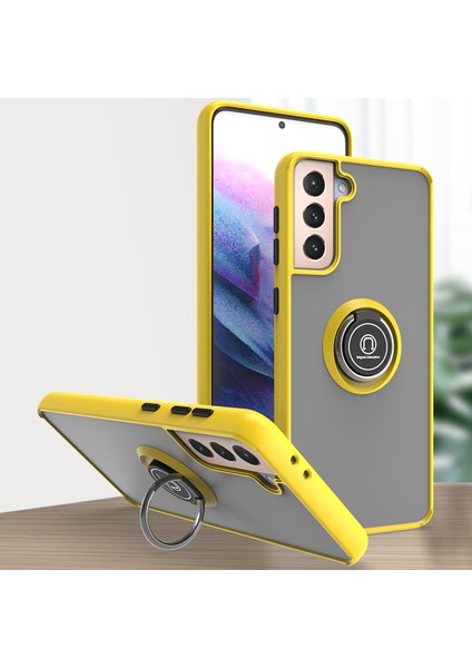 Samsung Galaxy S21 Plus 5g Için Yüzük Stand Mat Sert Silikon Telefon Kılıfı - Sarı (Yurt Dışından)