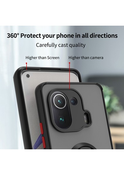 Xiaomi Mi 11 Pro Için Yüzük Stand Mat Sert Silikon Telefon Kılıfı - Açık Mavi (Yurt Dışından)