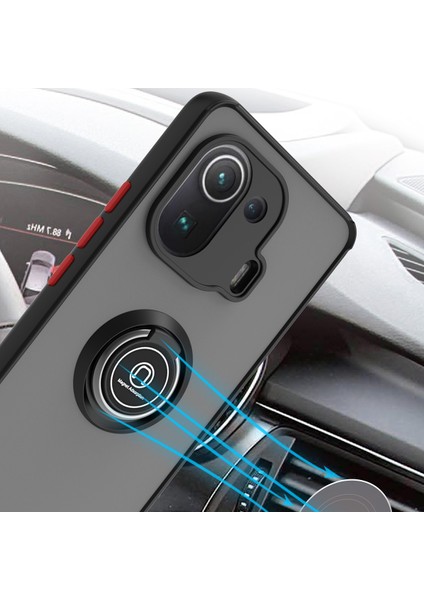 Xiaomi Mi 11 Pro Için Yüzük Stand Mat Sert Silikon Telefon Kılıfı - Açık Mavi (Yurt Dışından)