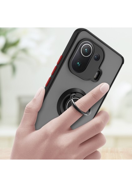 Xiaomi Mi 11 Pro Için Yüzük Stand Mat Sert Silikon Telefon Kılıfı - Açık Mavi (Yurt Dışından)
