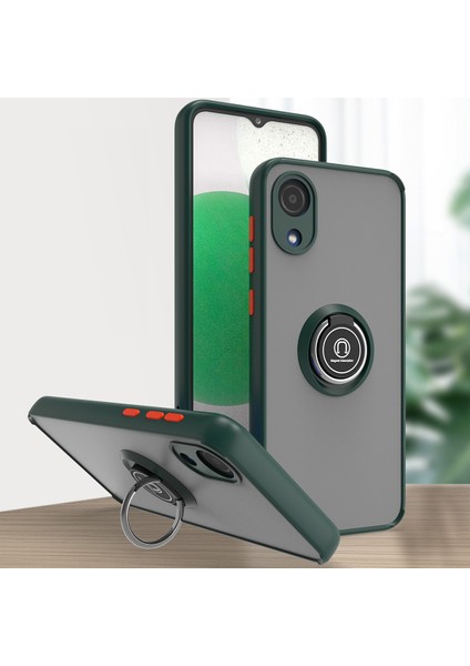 Samsung Galaxy A03 Core Için Yüzük Stand Mat Sert Silikon Telefon Kılıfı - Koyu Yeşil (Yurt Dışından)