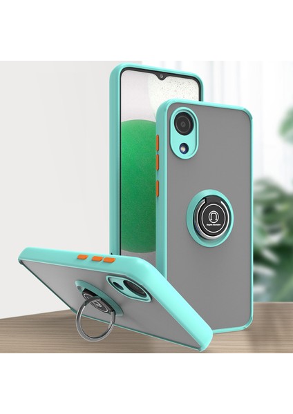 Samsung Galaxy A03 Core Için Yüzük Stand Mat Sert Silikon Telefon Kılıfı - Açık Mavi (Yurt Dışından)