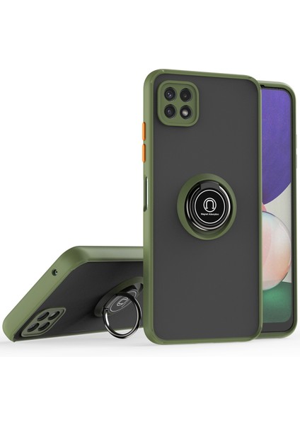 Samsung Galaxy A22 5g Için Yüzük Stand Mat Sert Silikon Telefon Kılıfı - Yeşil (Yurt Dışından)