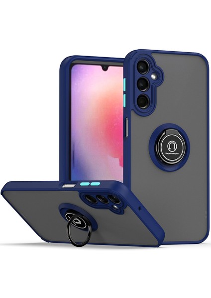 Samsung Galaxy A24 4g Için Yüzük Stand Mat Sert Silikon Telefon Kılıfı - Mavi (Yurt Dışından)