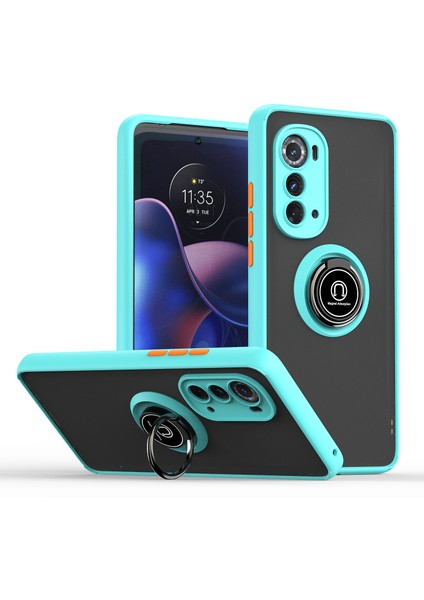 Motorola Edge 2022 Için Yüzük Stand Mat Sert Silikon Telefon Kılıfı - Açık Mavi (Yurt Dışından)