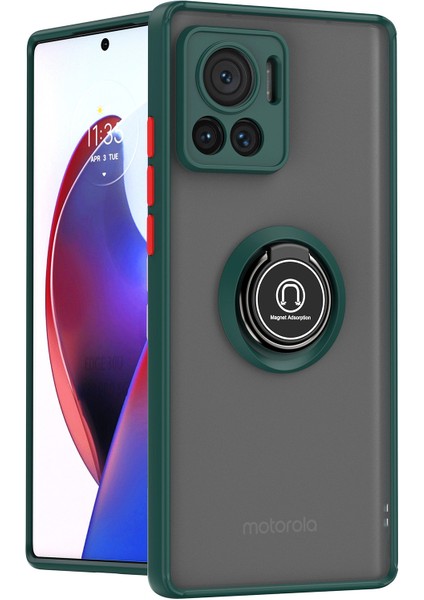 Motorola Edge 30 Ultra Için Yüzük Stand Mat Sert Silikon Telefon Kılıfı - Koyu Yeşil (Yurt Dışından)