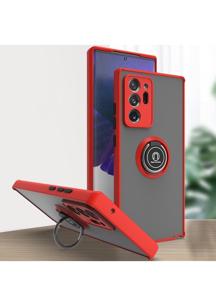 Samsung Galaxy Note 20 Ultra Için Yüzük Stand Mat Sert Silikon Telefon Kılıfı - Kırmızı (Yurt Dışından)