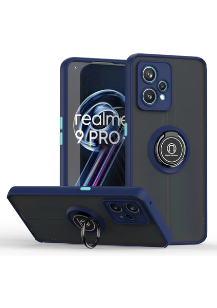 Oppo Realme 9 Pro Için Yüzük Stand Mat Sert Silikon Telefon Kılıfı - Mavi (Yurt Dışından)