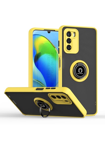 Motorola Moto G42 Için Yüzük Stand Mat Sert Silikon Telefon Kılıfı - Sarı (Yurt Dışından)