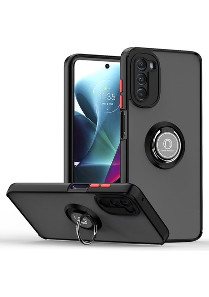 Motorola Moto G 5g 2022 Için Yüzük Stand Mat Sert Silikon Telefon Kılıfı - Matte Black (Yurt Dışından)