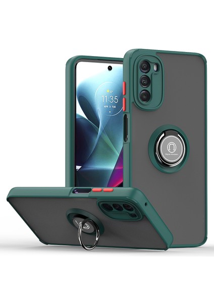 Motorola Moto G 5g 2022 Için Yüzük Stand Mat Sert Silikon Telefon Kılıfı - Koyu Yeşil (Yurt Dışından)