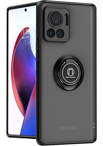 Motorola Edge 30 Ultra Için Yüzük Stand Mat Sert Silikon Telefon Kılıfı - Siyah (Yurt Dışından)