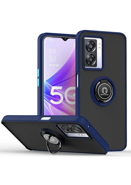 Oppo A57 5g Için Yüzük Stand Mat Sert Silikon Telefon Kılıfı - Mavi (Yurt Dışından)
