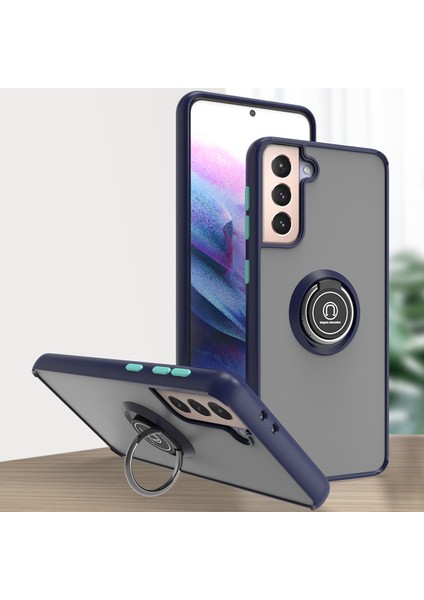Samsung Galaxy S21 Plus 5g Için Yüzük Stand Mat Sert Silikon Telefon Kılıfı - Mavi (Yurt Dışından)
