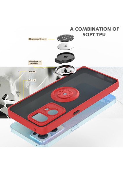 Oppo Reno7 Pro 5g Için Yüzük Stand Mat Sert Silikon Telefon Kılıfı - Siyah/kırmızı (Yurt Dışından) modelleri