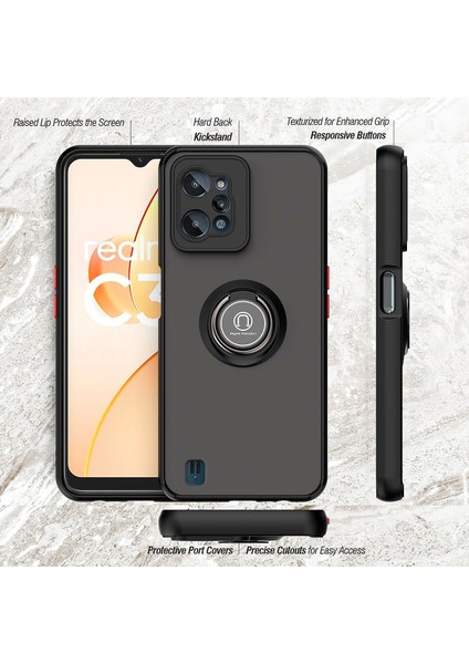 Realme C31 Için Yüzük Stand Mat Sert Silikon Telefon Kılıfı - Matte Black (Yurt Dışından) fiyatları