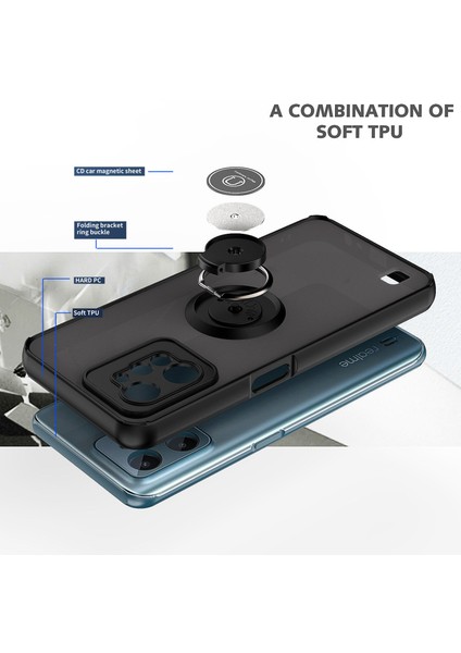 Realme C31 Için Yüzük Stand Mat Sert Silikon Telefon Kılıfı - Matte Black (Yurt Dışından) modelleri