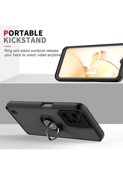 Realme C31 Için Yüzük Stand Mat Sert Silikon Telefon Kılıfı - Matte Black (Yurt Dışından) indirimleri