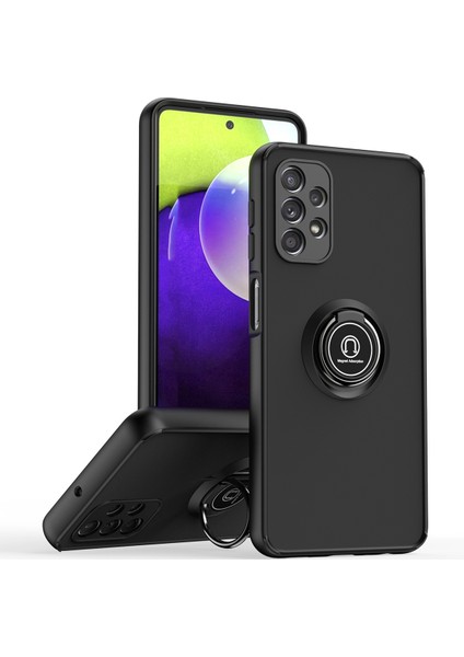 Samsung Galaxy A32 5g Için Yüzük Stand Mat Sert Silikon Telefon Kılıfı - Siyah (Yurt Dışından)