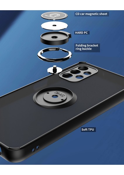 Samsung Galaxy A32 5g Için Yüzük Stand Mat Sert Silikon Telefon Kılıfı - Siyah (Yurt Dışından)